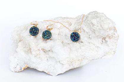 Teal Druzy Necklace in Gold