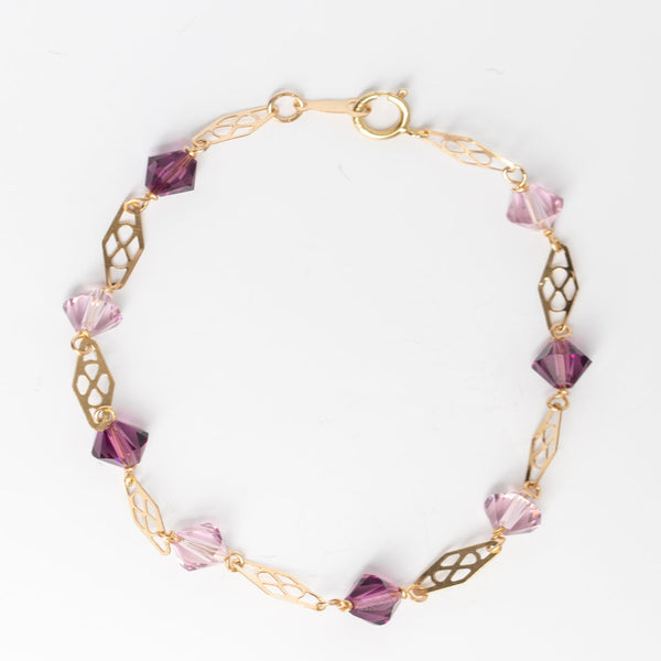 Amethyst and lilac purple bracelet, delicate gold link bracelet with Swarovski crystals, J'Adorn Designs custom jeweler