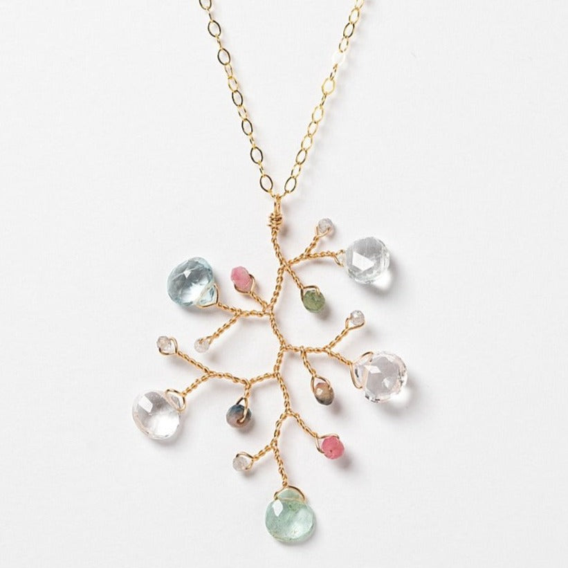 Delicate Gold Gemstone Branch Necklace in Spring Rainbow Colors